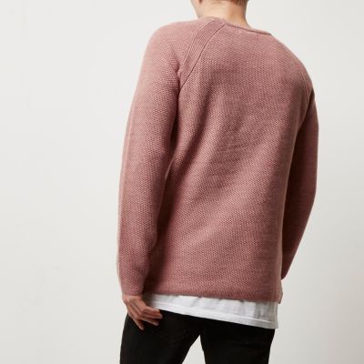 Pink textured knit crew neck jumper
